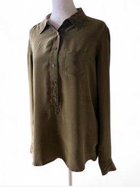Equipment Olive Green Button Pullover Shirt 100% Silk